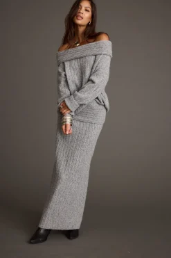 Discount Pamela Heather Grey Sweater Maxi Skirt Skirts