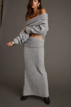 Discount Pamela Heather Grey Sweater Maxi Skirt Skirts