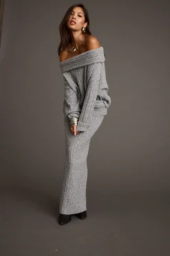 Discount Pamela Heather Grey Sweater Maxi Skirt Skirts