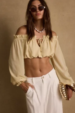 New Panama Baby Yellow Chiffon Top Date Night Tops|Sets