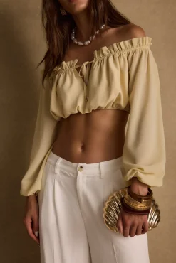 New Panama Baby Yellow Chiffon Top Date Night Tops|Sets
