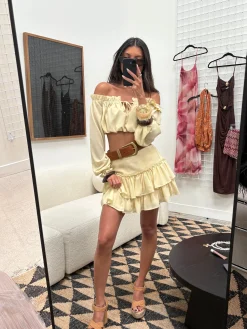 Best Panama Baby Yellow Chiffon Mini Skirt Date Night Bottoms|Skirts