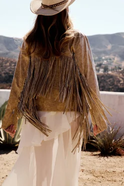 Sale Phoenix Taupe Vegan Leather Moto Fringe Jacket Outerwear|Jackets