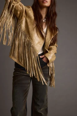 Sale Phoenix Taupe Vegan Leather Moto Fringe Jacket Outerwear|Jackets
