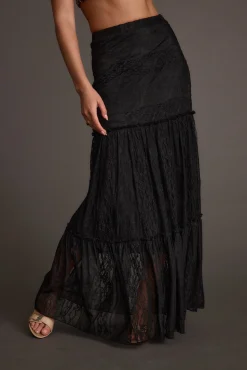 New Poppy Black Lace Maxi Skirt Skirts|Festival Bottoms
