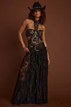 Hot Princesa Black Lace Drop Waist Maxi Dress Honeymoon|Festival Restocked
