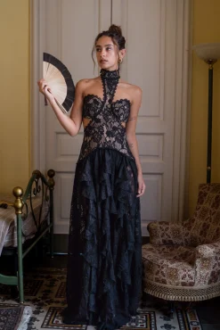 Hot Princesa Black Lace Drop Waist Maxi Dress Honeymoon|Festival Restocked