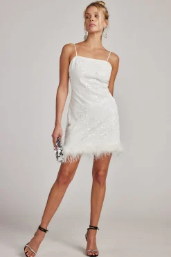 Sale Priscilla Sequin Mini Dress with Feather Trim Denim + Diamonds Bachelorette|Engagement Party