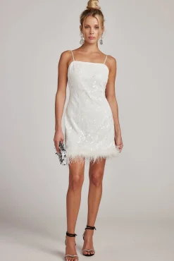 Sale Priscilla Sequin Mini Dress with Feather Trim Denim + Diamonds Bachelorette|Engagement Party