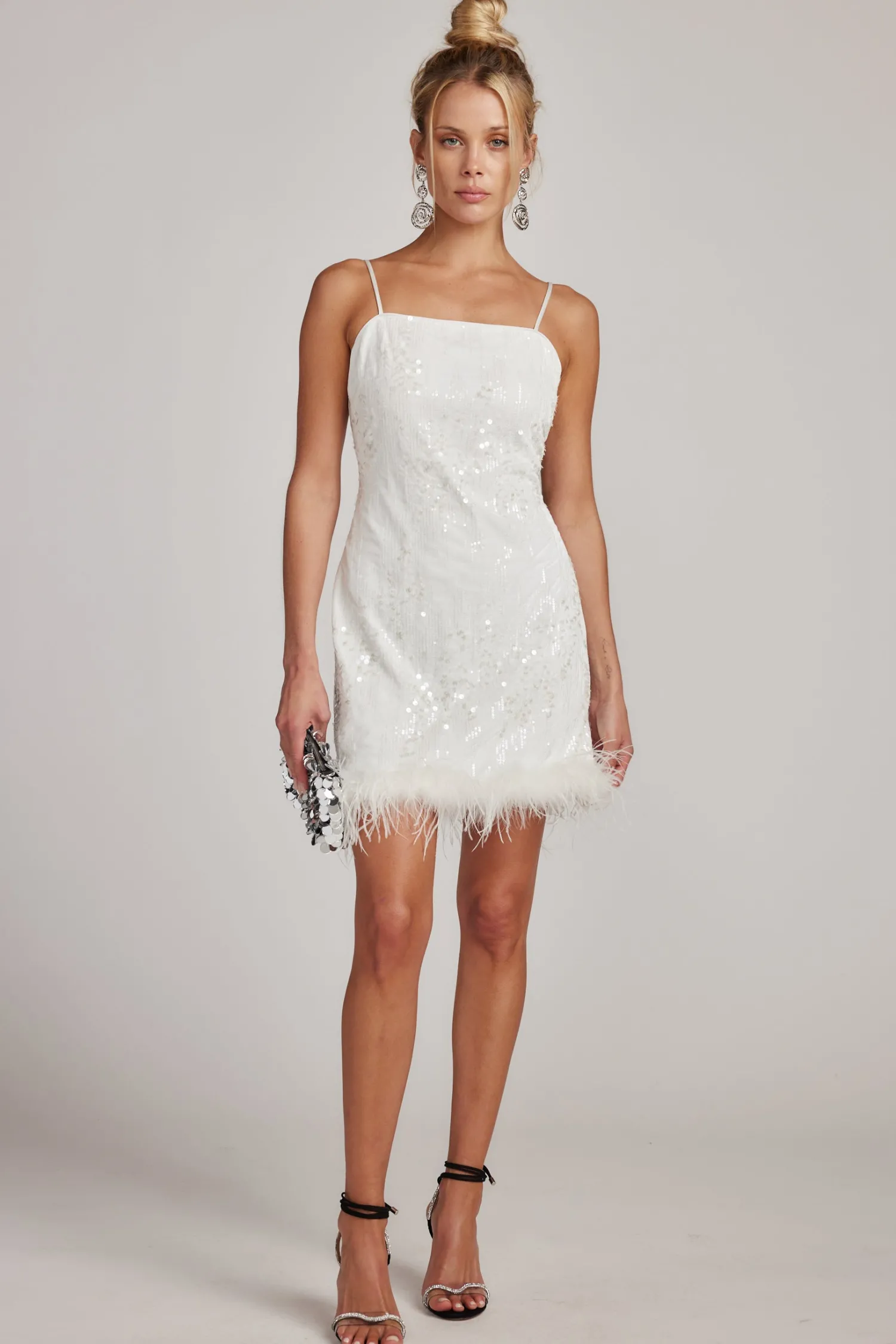 Sale Priscilla Sequin Mini Dress with Feather Trim Denim + Diamonds Bachelorette|Engagement Party