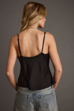 Sale Prosecco Black Rosette Frill Satin Cami Tank Date Night Tops|Going Out Tops
