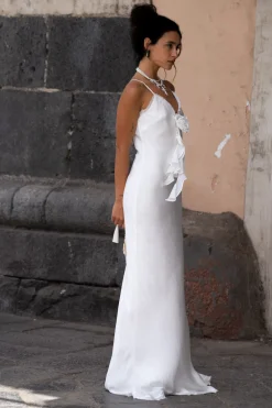 Sale Prosecco White Rosette Frill Maxi Dress Golden Hour Bachelorette|Engagement Party