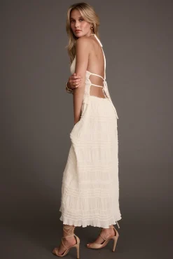 Sale Quinn Ivory High Neck Shimmer Chiffon Maxi Dress Honeymoon|Date Night Dresses