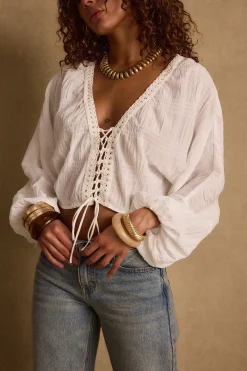 Outlet Rainey White Lace Up Top Long Sleeves|The White Edit