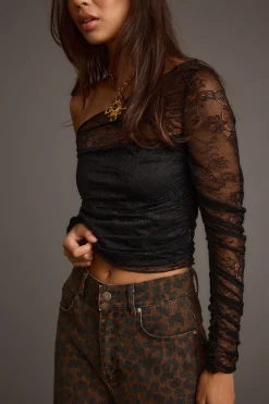 Discount Ramona Black Lace Off The Shoulder Top Going Out Tops|Long Sleeves