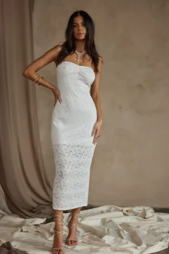 Outlet Reagan Strapless White Lace Midi Dress Engagement Party|Day Dresses