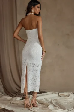 Outlet Reagan Strapless White Lace Midi Dress Engagement Party|Day Dresses