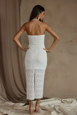 Outlet Reagan Strapless White Lace Midi Dress Engagement Party|Day Dresses