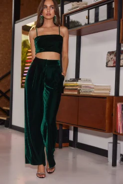 New Rhea Emerald Velvet Crop Top Going Out Tops|Tees + Tanks