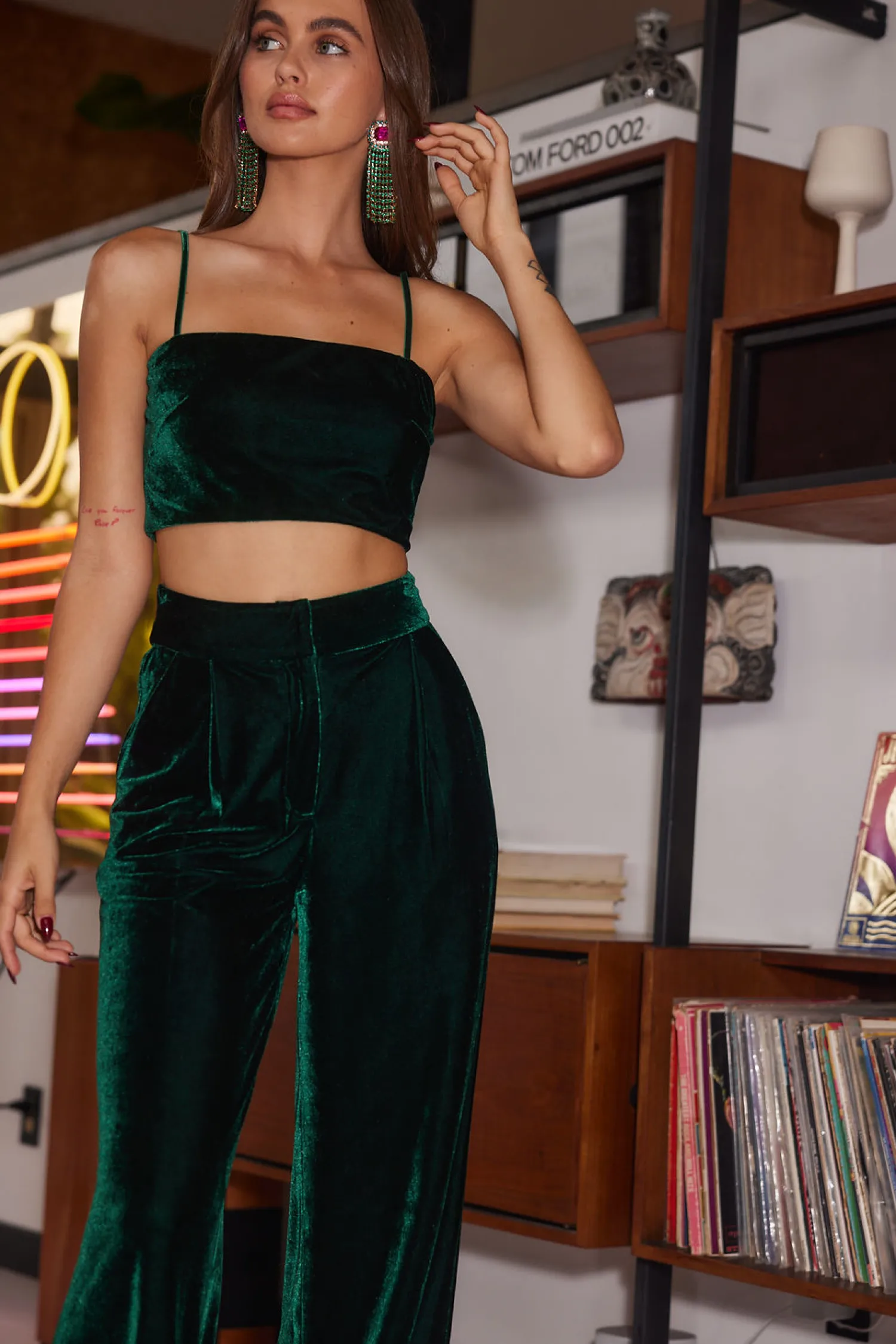 New Rhea Emerald Velvet Crop Top Going Out Tops|Tees + Tanks
