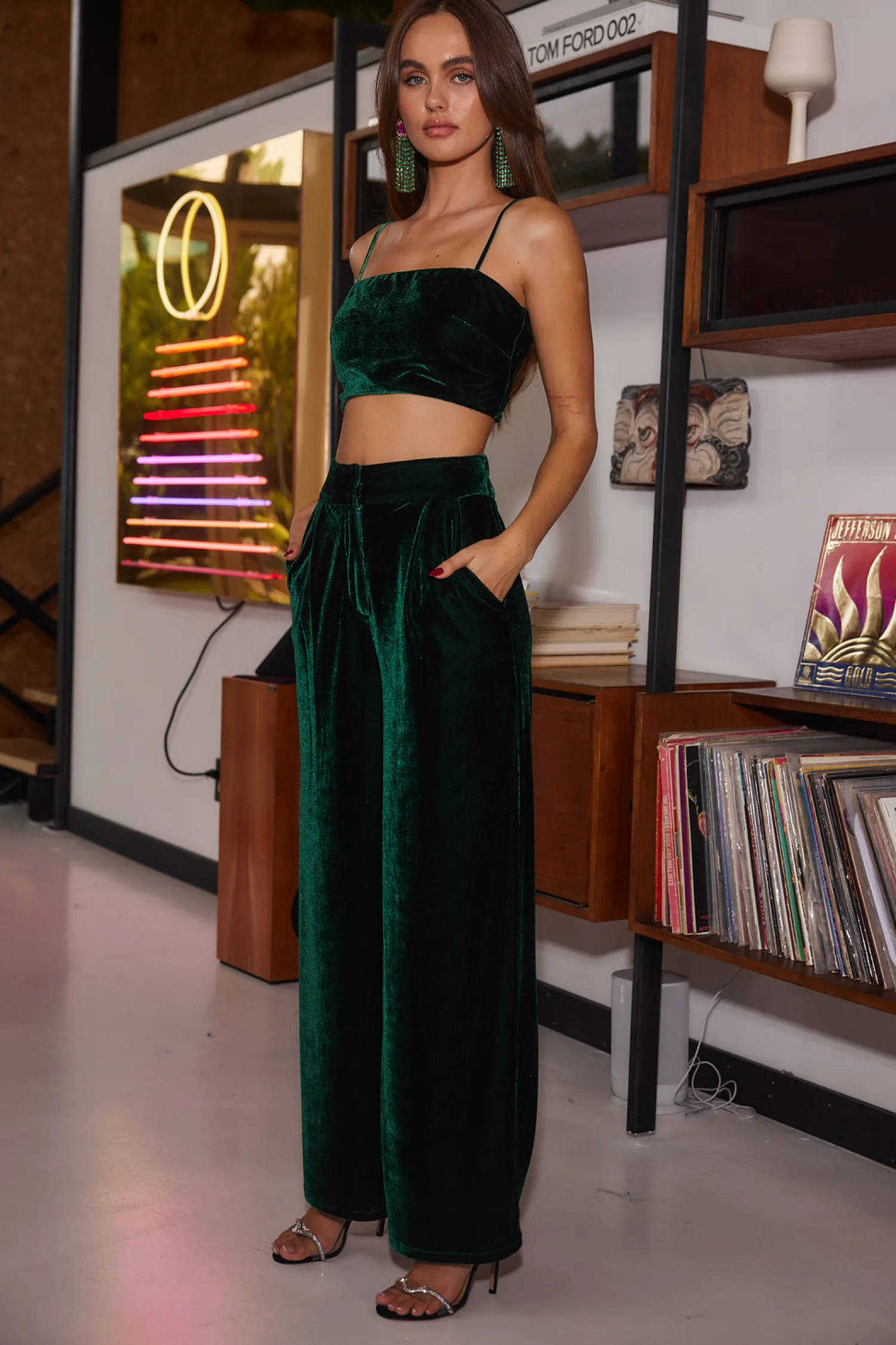 New Rhea Emerald Velvet Crop Top Going Out Tops|Tees + Tanks