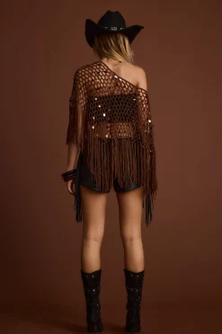 Clearance Rianne Mocha Sequin Crochet Shawl Tees + Tanks|For You And Your Bestie