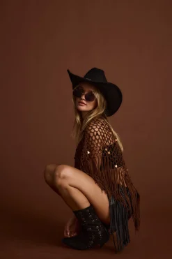 Clearance Rianne Mocha Sequin Crochet Shawl Tees + Tanks|For You And Your Bestie