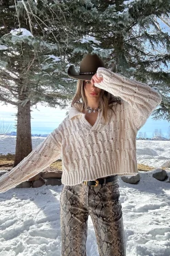 Outlet Riverstone Cream Cableknit Sweater Sweaters + Cardis|Long Sleeves