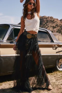 Hot Rosalie Rock Black Tulle Maxi Skirt Skirts|Festival Restocked