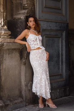 Hot Rosemary White Lace Maxi Skirt Bridal Bottoms|Skirts