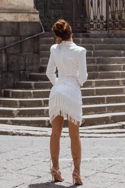 Best Rosetta White Lace Fringe Blazer Dress Honeymoon|Engagement Party