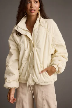 Fashion Rosey Cream Zip Front Puffer Coat Jackets|Long Sleeves