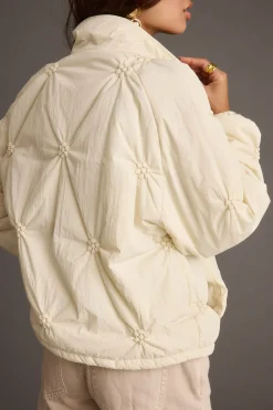 Fashion Rosey Cream Zip Front Puffer Coat Jackets|Long Sleeves