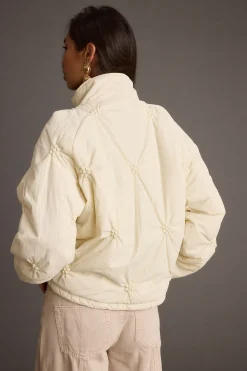 Fashion Rosey Cream Zip Front Puffer Coat Jackets|Long Sleeves