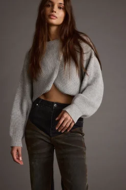 Fashion Rue Grey Criss Cross Cropped Sweater Sweaters + Cardis|Long Sleeves