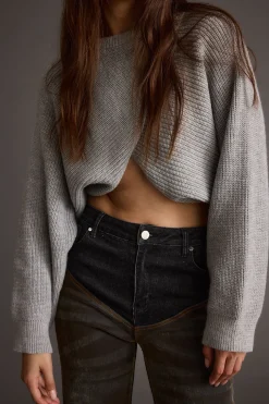 Fashion Rue Grey Criss Cross Cropped Sweater Sweaters + Cardis|Long Sleeves