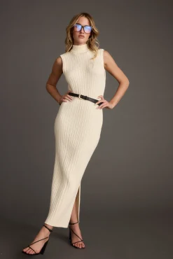 New Ruth Cream Turtleneck Sleeveless Sweater Midi Dress Midi Dresses
