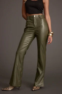 Online Ryland Olive Vegan Leather Flare Pants Pants