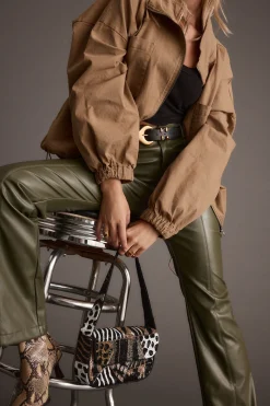 Online Ryland Olive Vegan Leather Flare Pants Pants