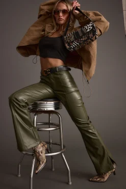 Online Ryland Olive Vegan Leather Flare Pants Pants