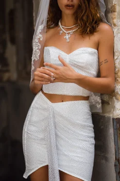 Outlet Sabrina Rhinestone Mesh Strapless Top Bridal Tops|Going Out Tops