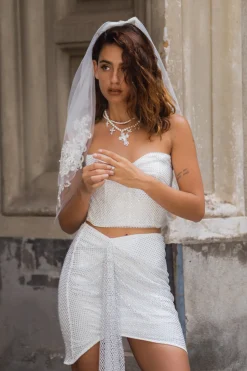 Outlet Sabrina Rhinestone Mesh Strapless Top Bridal Tops|Going Out Tops