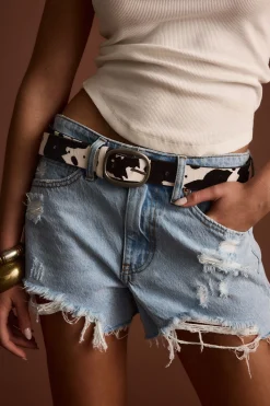 Outlet Saddle Black and White Cow Print Genuine Leather Belt Belts|Western Bachelorette