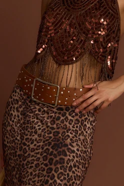 Hot Saloon Washed Cognac Studded Belt Belts|Western Bachelorette