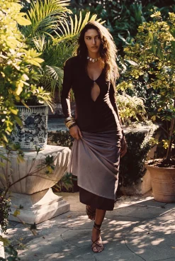 Hot Salta Mocha Ombre Mesh Long Sleeve Maxi Dress Vacation Dresses|Vacation Dresses