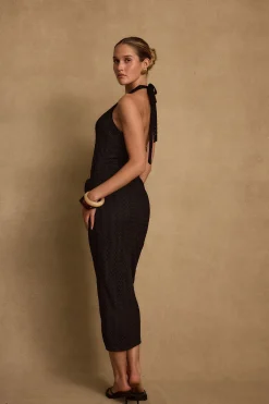 New Sangria Black Halter Midi Dress Vacation Dresses|Vacation Dresses