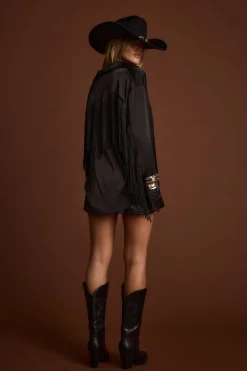 Hot Santana Black Fringe Button Up Top Festival Style Steals|Festival Tops