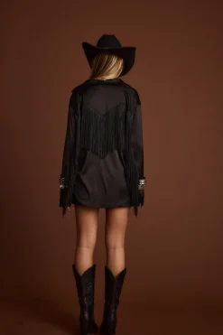 Hot Santana Black Fringe Button Up Top Festival Style Steals|Festival Tops