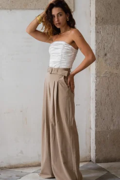Sale Savina Ivory Strapless Ruched Satin Top Going Out Tops|The White Edit