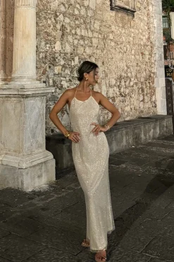 Discount Serafino Gold Embellished Maxi Dress Golden Hour Bachelorette|Honeymoon